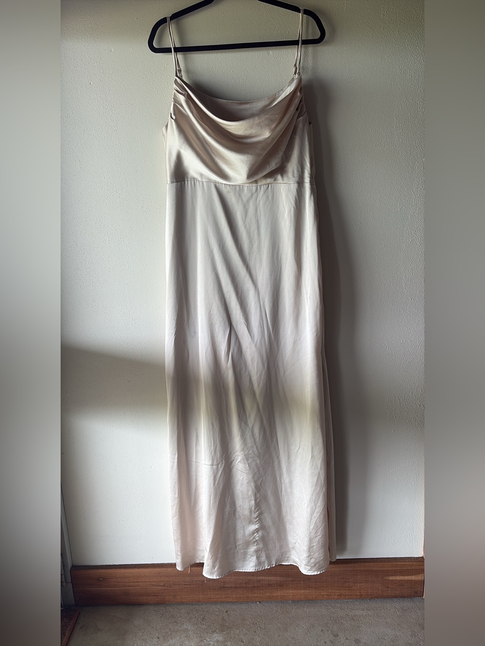 RSVP Satin Cowl-Neck Maxi Dress in Light Beige